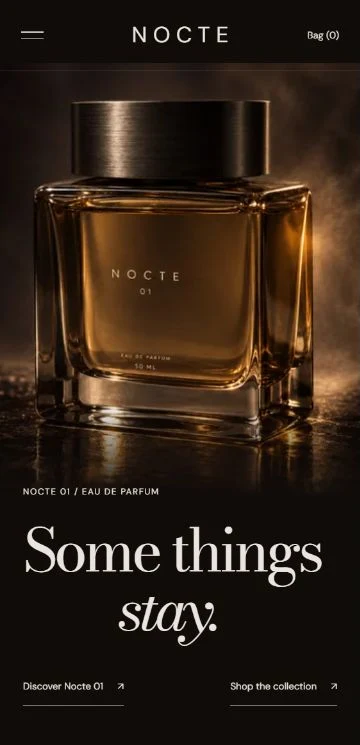 NOCTE mobile homepage